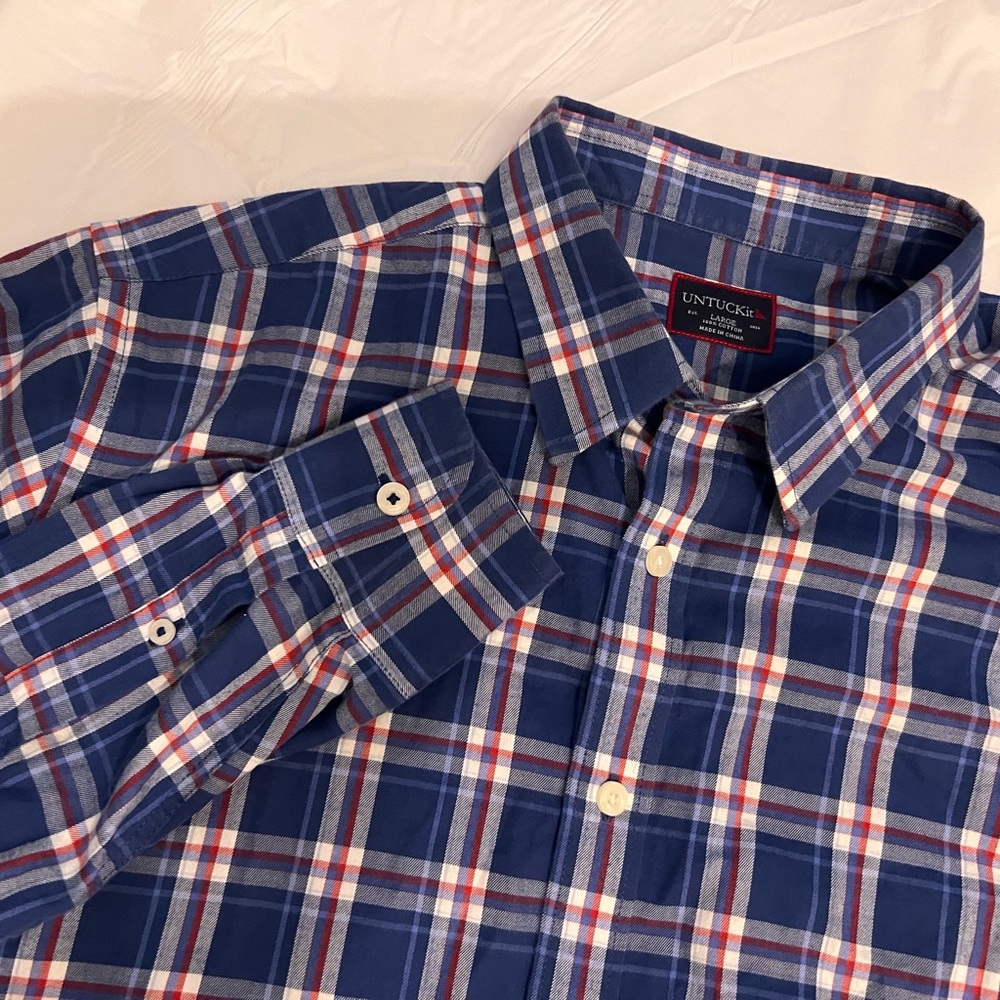 UNTUCKit Men’s Large Cotton Multi-Color Plaid Button-Down